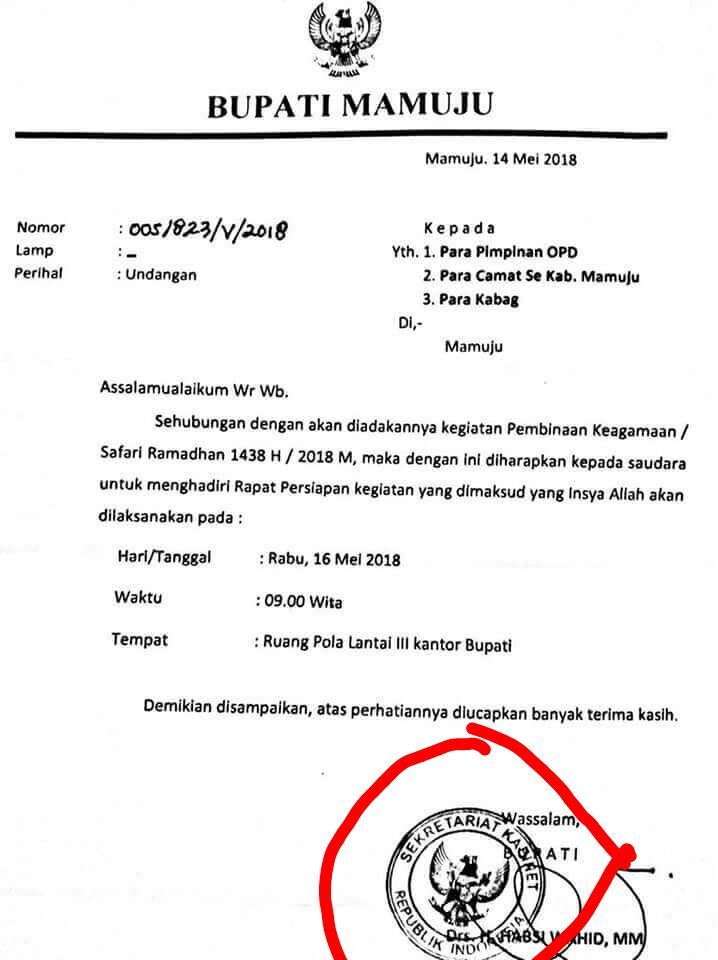 Undangan Rapat Pakai Stempel Setkab Pns Di Mamuju Dinonjobkan